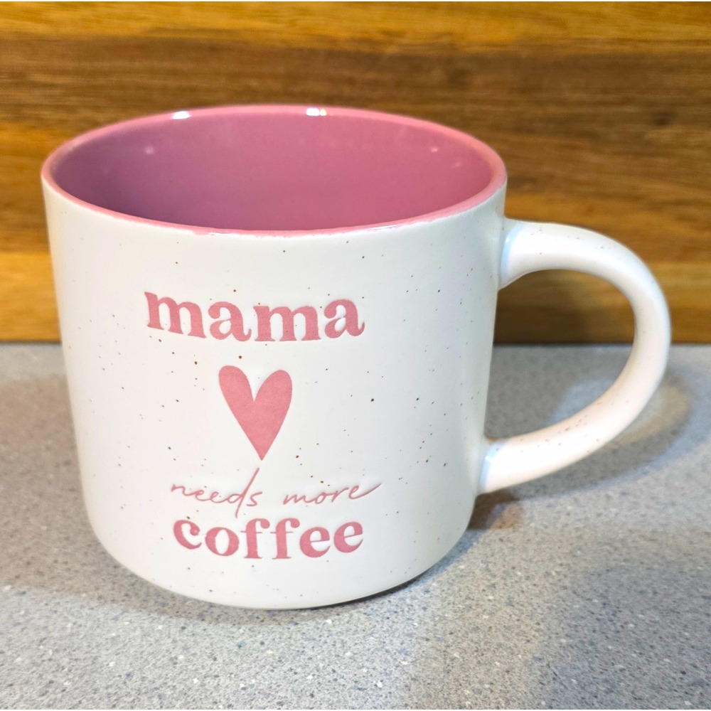 Mama Needs More Coffee Novelty Speckled White/Pink Ceramic Mug 12 oz